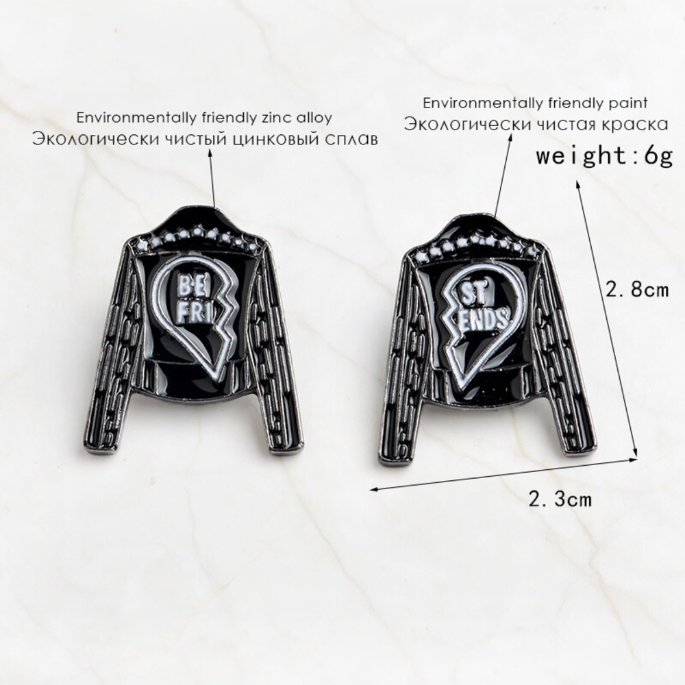 2pcs Best-Friend Cool Leather Jacket Enamel PinSet - Picture 6 of 6
